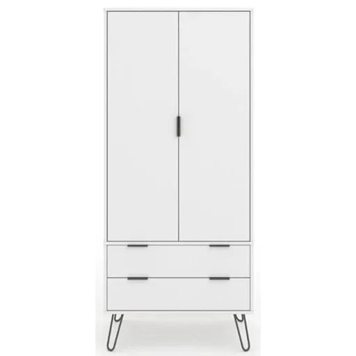 Augusta White 2 Door Combi Wardrobe with Hairpin Legs - The Furniture Mega Store 