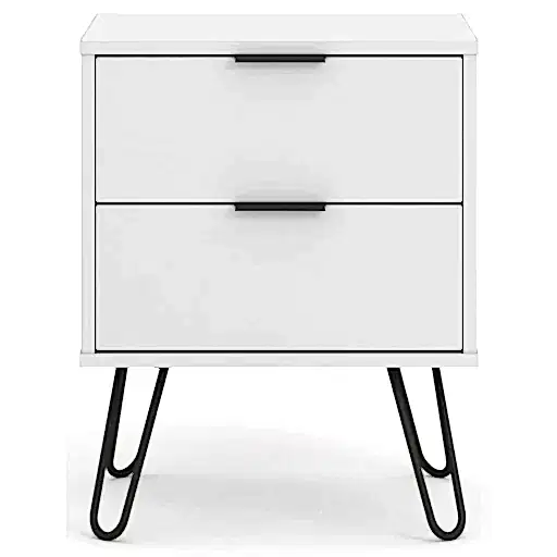 Augusta White Bedside Cabinet with Hairpin Legs - The Furniture Mega Store 