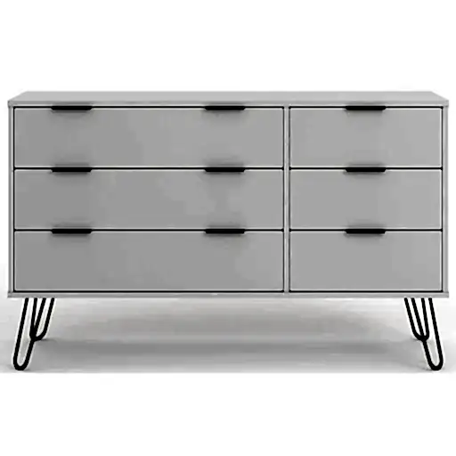 Augusta White 3+3 Drawer Wide Chest with Hairpin Legs - The Furniture Mega Store 