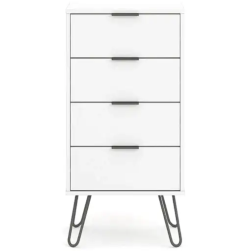 Augusta White 4 Drawer Narrow Chest with Hairpin Legs - The Furniture Mega Store 
