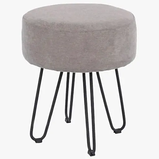 Aspen Grey Fabric Round Stool with Hairpin Legs - The Furniture Mega Store 