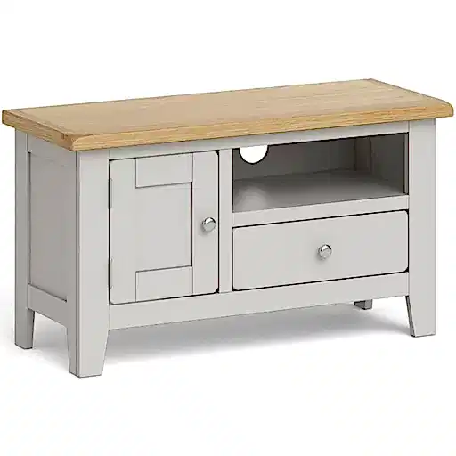 Cross Country Grey and Oak Small TV Unit, 90cm with Storage for Television Upto 32in Plasma - The Furniture Mega Store 