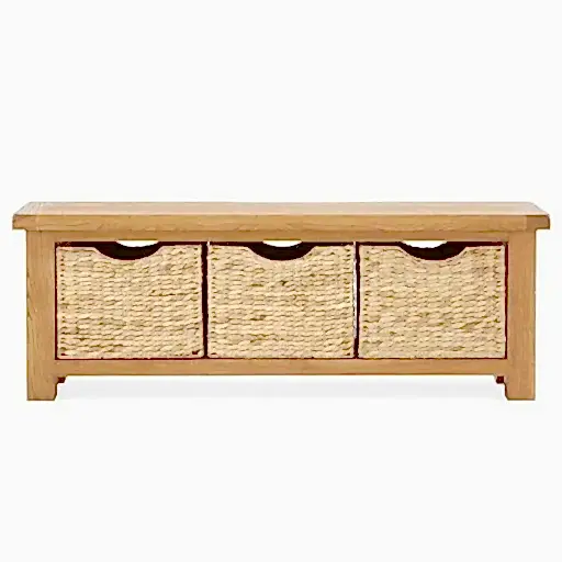 Sailsbury Solid Oak 3 Basket Storage Bench - 130cm - The Furniture Mega Store 