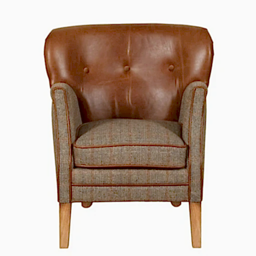Elston Vintage Leather & Hunting Lodge Harris Tweed Occasional Chair - The Furniture Mega Store