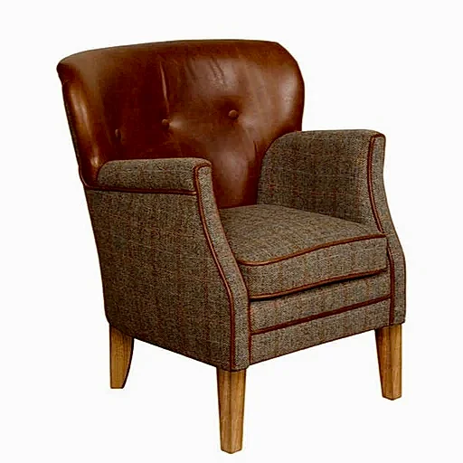 Elston Vintage Leather & Hunting Lodge Harris Tweed Occasional Chair - The Furniture Mega Store