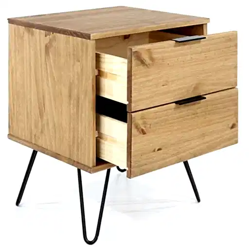 Augusta Pine Bedside Cabinet with Hairpin Legs - The Furniture Mega Store 