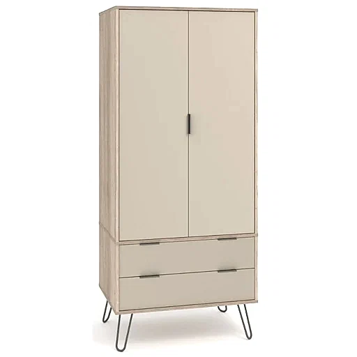 Augusta Driftwood 2 Door Combi Wardrobe with Hairpin Legs - The Furniture Mega Store 