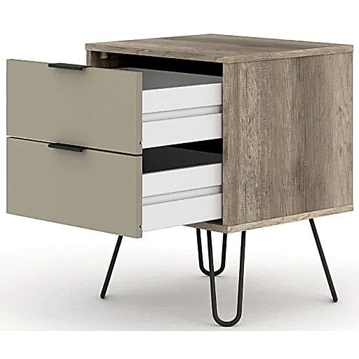 Augusta Driftwood Bedside Cabinet with Hairpin Legs - The Furniture Mega Store 