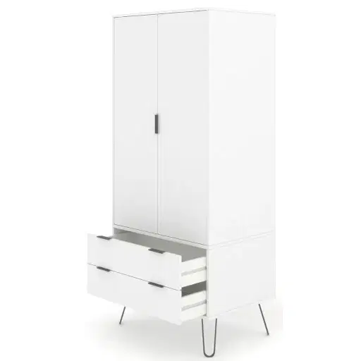 Augusta White 2 Door Combi Wardrobe with Hairpin Legs - The Furniture Mega Store 