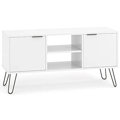 Augusta White 2 Door TV Unit with Hairpin Legs - The Furniture Mega Store 