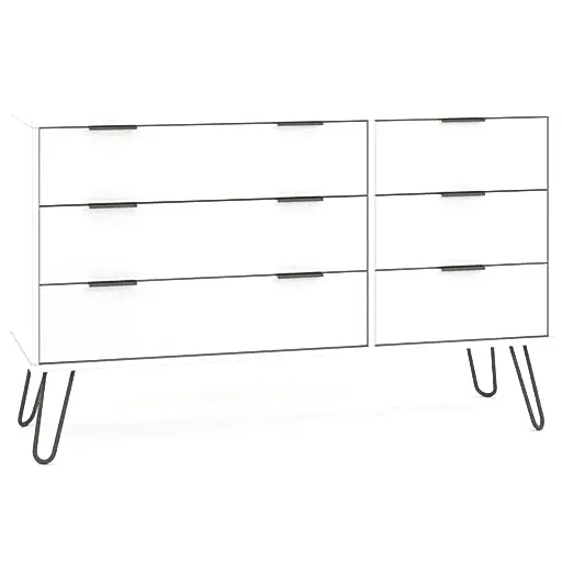 Augusta White 3+3 Drawer Wide Chest with Hairpin Legs - The Furniture Mega Store 