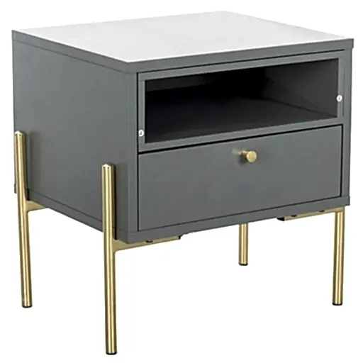 Vida Living Madrid Grey and Gold Bedside Table - The Furniture Mega Store 