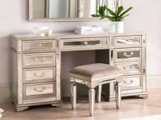 Vida Living Jessica Champagne Mirrored Dressing Table - The Furniture Mega Store 