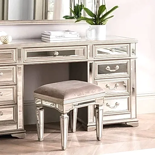 Vida Living Jessica Champagne Mirrored Dressing Table Stool - The Furniture Mega Store 