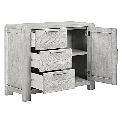 Flora Grey Washed Oak Sideboard, 98.5cm W with 1 Door 3 Drawers - The Furniture Mega Store 