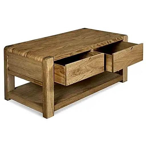 Laney Oak Coffee Table, Storage with 2 Drawers - The Furniture Mega Store 