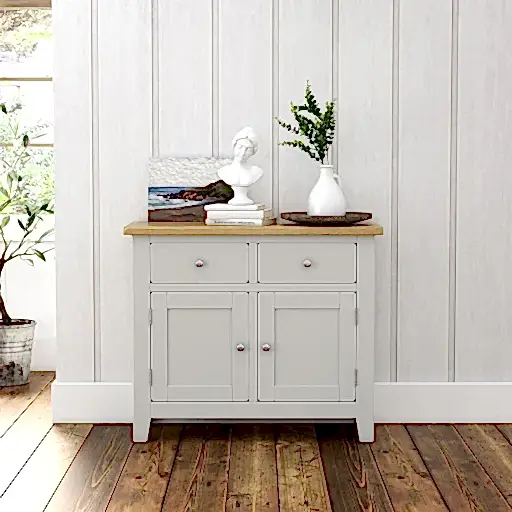 Cross Country Grey and Oak Small Sideboard with 2 Doors & 2 Drawers - The Furniture Mega Store 