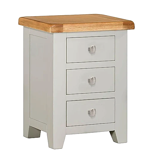 Chester Dove Grey & Solid Oak 3 Drawer Bedside - The Furniture Mega Store 