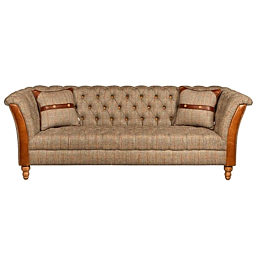 Milford Buttoned Seat & Back Chesterfield Sofa & Chair Collection - Harris Tweed & Vintage Leather - The Furniture Mega Store