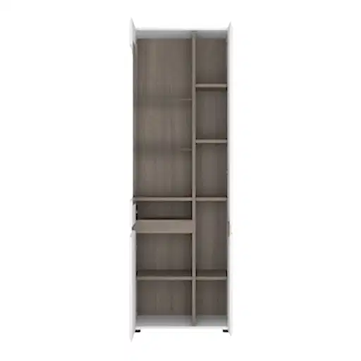 Chelsea White High Gloss & Truffle Oak Trim Tall Glazed Narrow Display unit (RHD) - The Furniture Mega Store