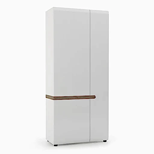 Chelsea White High Gloss & Truffle Oak Trim 2 Door Wardrobe - The Furniture Mega Store