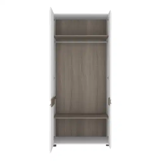 Chelsea White High Gloss & Truffle Oak Trim 2 Door Wardrobe - The Furniture Mega Store