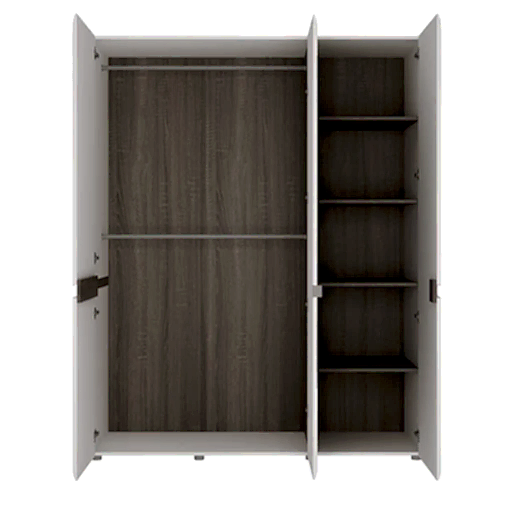 Chelsea White High Gloss & Truffle Oak Trim 3 Door Mirrored Wardrobe - The Furniture Mega Store