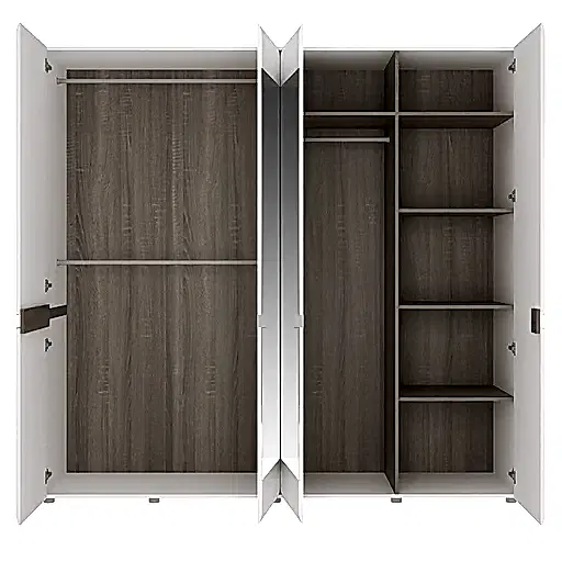 Chelsea White High Gloss & Truffle Oak Trim 4 Door Mirrored Wardrobe - The Furniture Mega Store