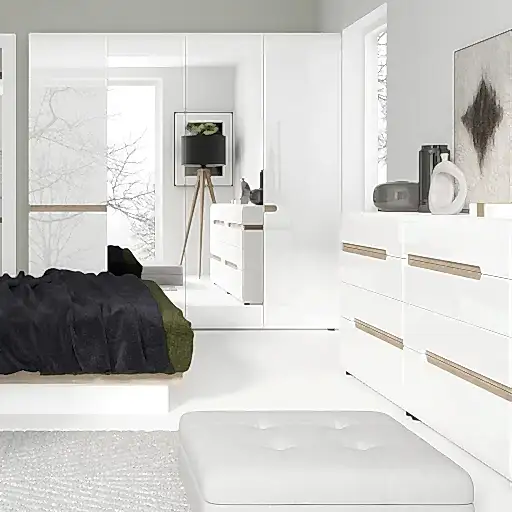 Chelsea White High Gloss & Truffle Oak Trim 4 Drawer Chest Of Drawers - The Furniture Mega Store