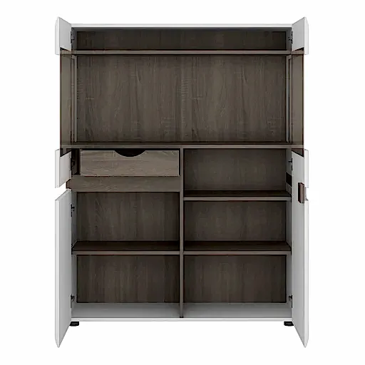 Chelsea White High Gloss & Truffle Oak Trim Low Glazed Display Cabinet - The Furniture Mega Store