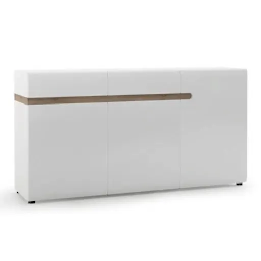 Chelsea White High Gloss & Truffle Oak Trim 2 drawer 3 door sideboard - The Furniture Mega Store 