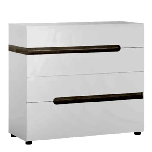 Chelsea White High Gloss & Truffle Oak Trim 4 Drawer Chest Of Drawers - The Furniture Mega Store