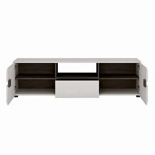 Chelsea White High Gloss & Truffle Oak Trim Wide TV Cabinet - The Furniture Mega Store 
