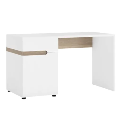 Chelsea White High Gloss & Truffle Oak Trim Dressing Table / Desk - The Furniture Mega Store