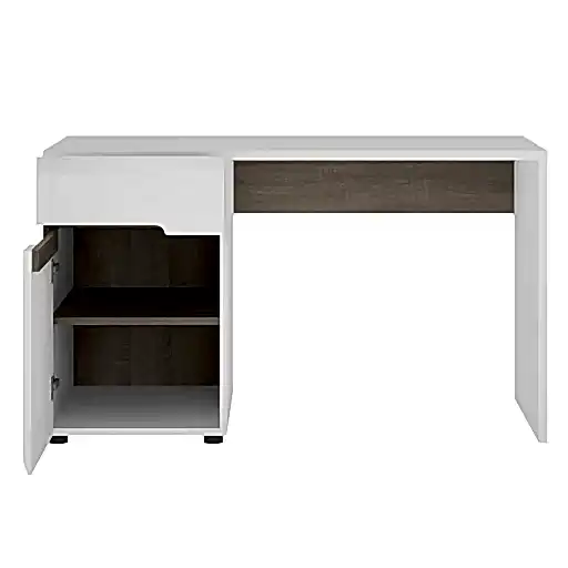 Chelsea White High Gloss & Truffle Oak Trim Dressing Table / Desk - The Furniture Mega Store