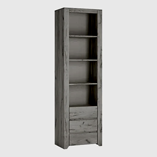 Angelica Tall Narrow 3 Drawer Bookcase - White Oak - The Furniture Mega Store 