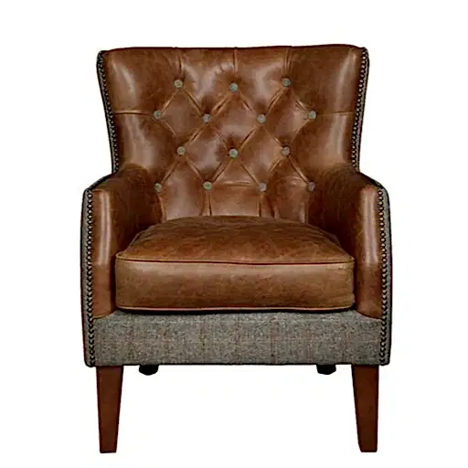 Stanford Chair - Moreland Harris Tweed & Vintage Leather - The Furniture Mega Store