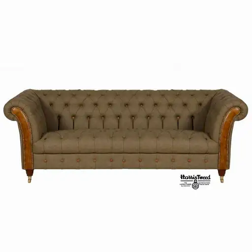 Westminster Buttoned Harris Tweed & Vintage Leather Chesterfield Sofa & Chair Collection - The Furniture Mega Store