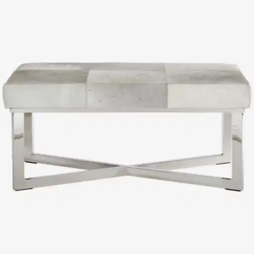 Townhouse Genuine White Leather & Stainless Steel Base Bench - The Furniture Mega Store 