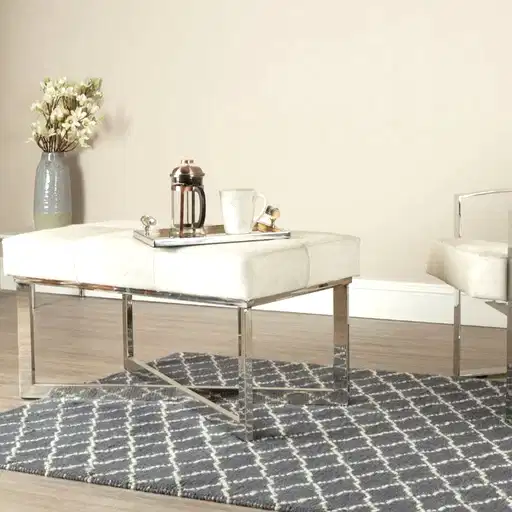 Townhouse Genuine White Leather & Stainless Steel Base Bench - The Furniture Mega Store 