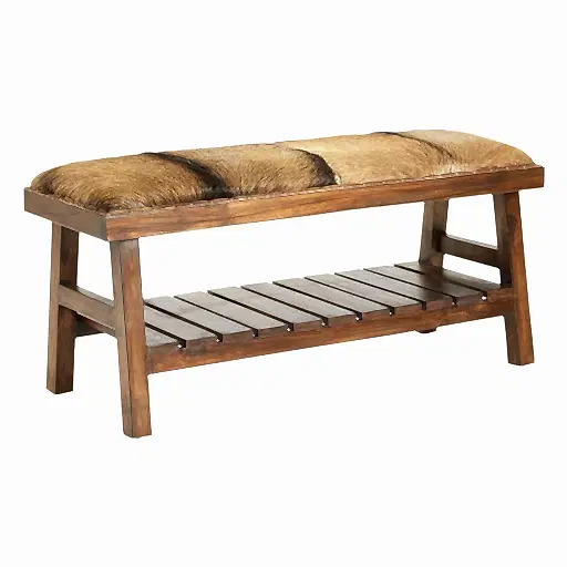 Goathide & Teak Wood Leather Bench Seat - The Furniture Mega Store 