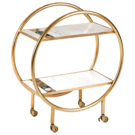 Vizzini Marble, Agate & Gold 2 Tier Bar Trolley - The Furniture Mega Store 