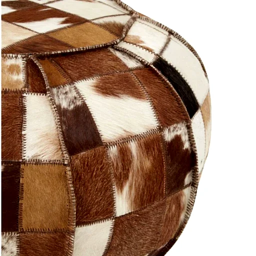 Multicoloured Cowhide Leather Patchwork Pouffe - The Furniture Mega Store