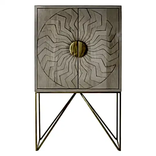 Sadras White Wash Carved Detail Cabinet - The Furniture Mega Store 
