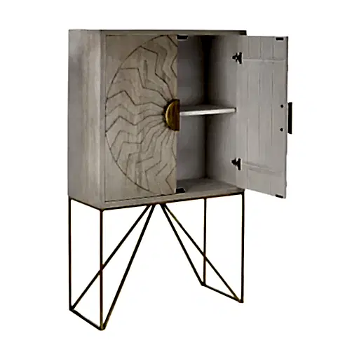 Sadras White Wash Carved Detail Cabinet - The Furniture Mega Store 