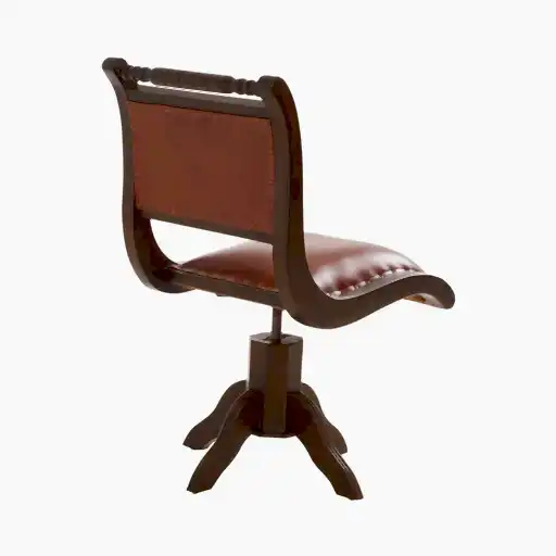 Inca Teak & Antique Brown Leather Swivel Office Chair - The Furniture Mega Store 