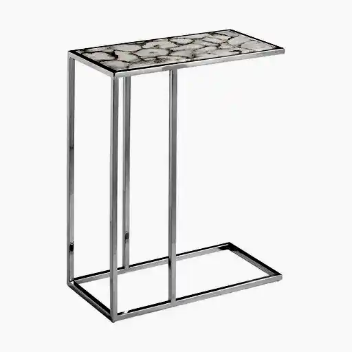 Vita White & Silver Agate Side Table - The Furniture Mega Store 