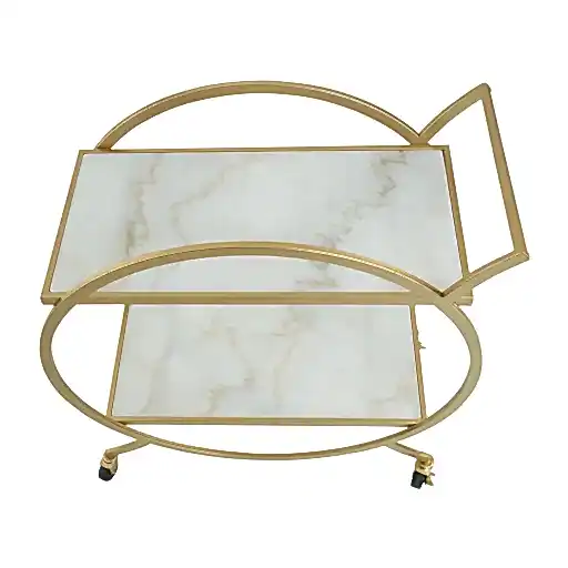 White Marble & Gold Round 2 Tier Drinks Trolley - The Furniture Mega Store 