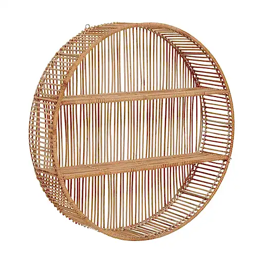Large Natural Rattan Circular Wall Shelf - 60cm - The Furniture Mega Store 