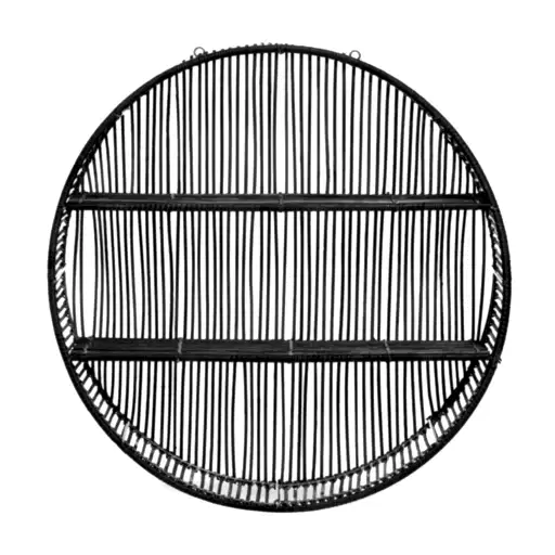 Large Black Rattan Circular Wall Shelf - 60cm - The Furniture Mega Store 